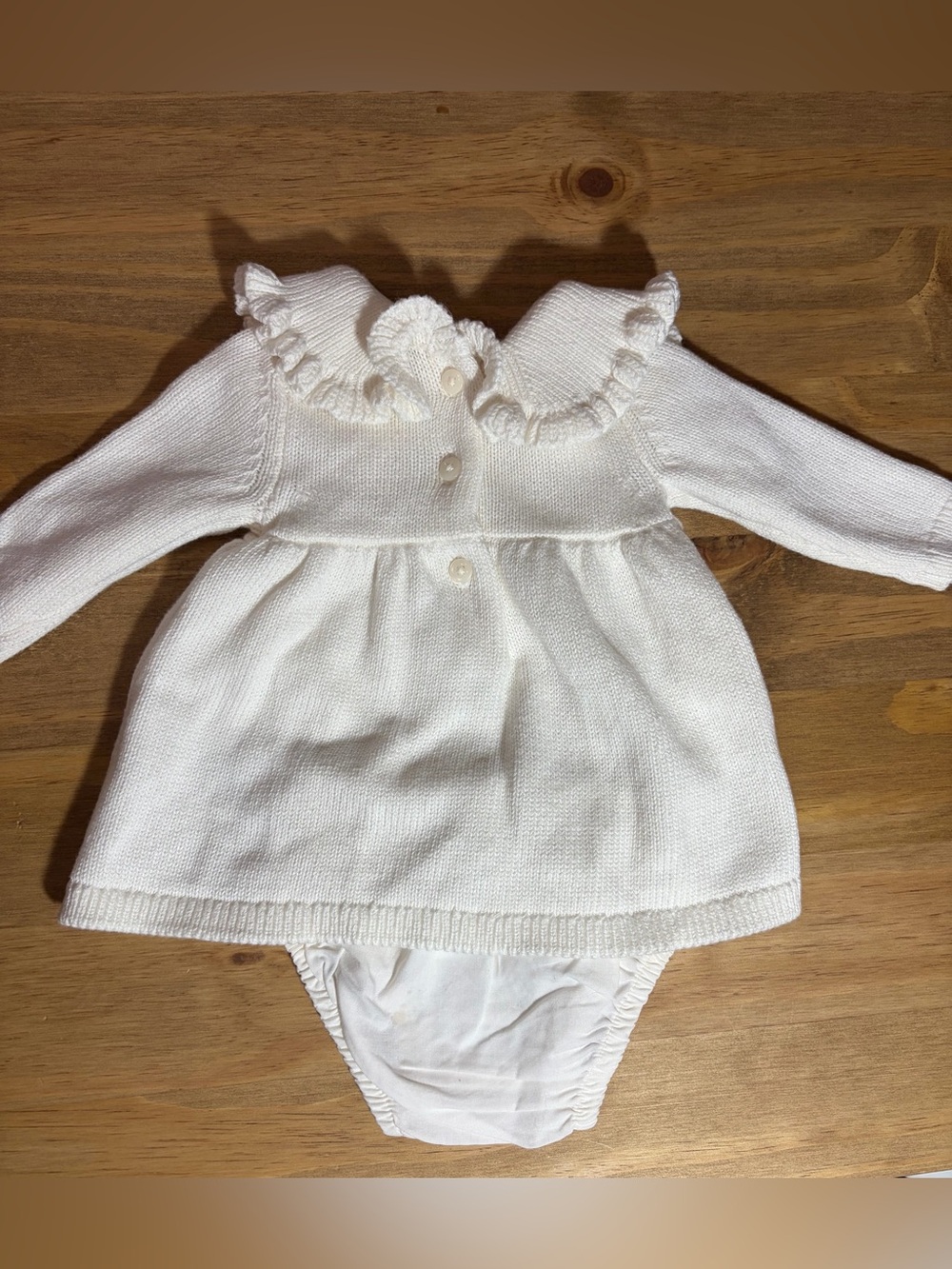 Carter's Cream Knit Ruffle Collar Dress with Matching Bloomer - Picture 2 of 3